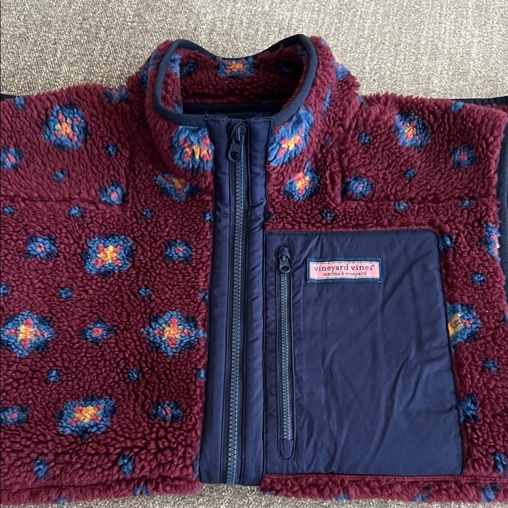 Vineyard Vines Burgundy and Navy Patterned Puffer Jacket